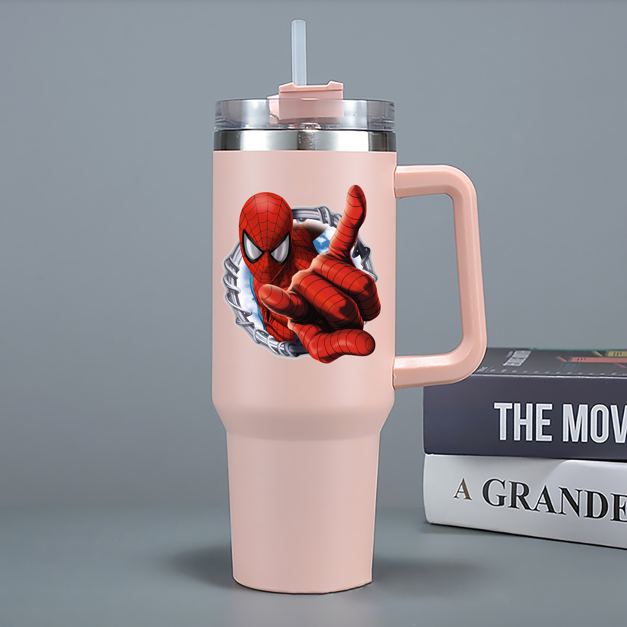 （画像用） Spider Man スパイダーマン 1200mL車用タンブラー - クリスタルステッカー（プラスチックストロー付き）